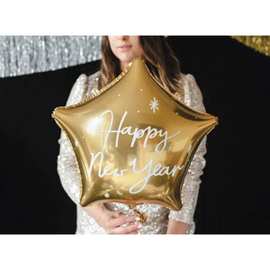 Matte Gold Happy New Year Star Foil Balloon 17in Party Set Up