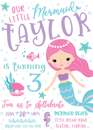 Friendly Mermaid Birthday Party Invitation Front