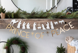 Prince of Peace Christmas Banner hanging on mantel