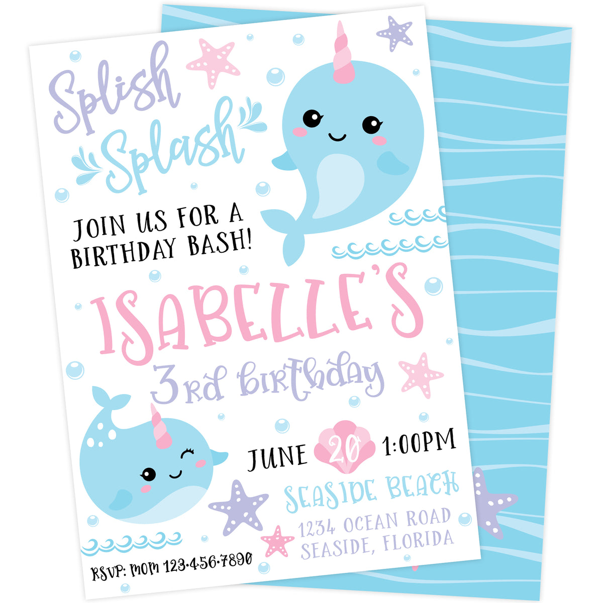 Narwhal Birthday Party Printable Invitation