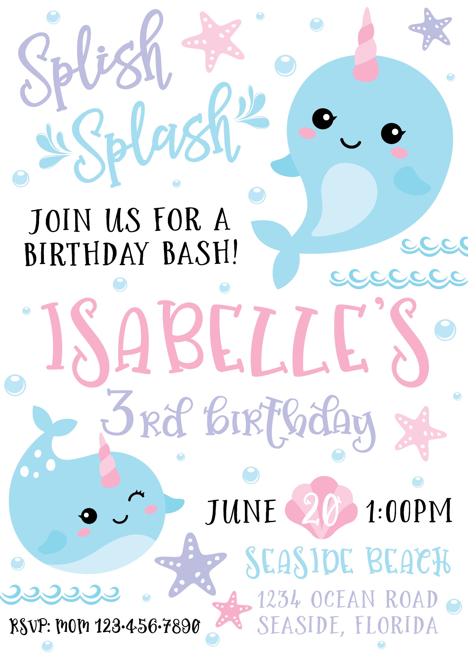Narwhal Birthday Printable Invitation | The Party Darling