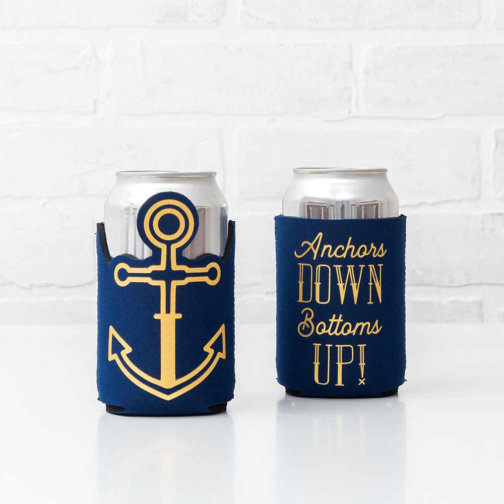 Nautical Anchors Down Bottoms Up Can Coozie | The Party Darling