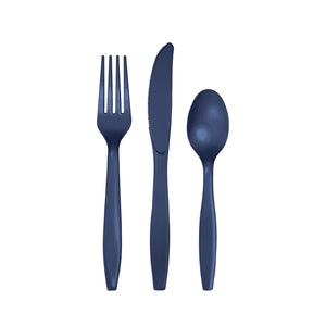 Navy Plastic Cutlery Service for 8 | The Party Darling