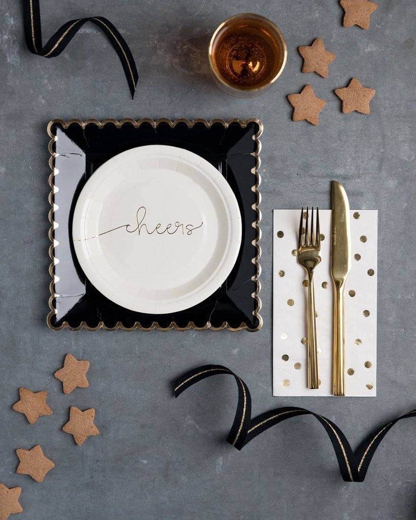 Black Scalloped Square Lunch Plates 8ct | The Party Darling