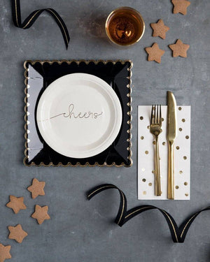 Black Scalloped Square Lunch Plates 8ct | The Party Darling