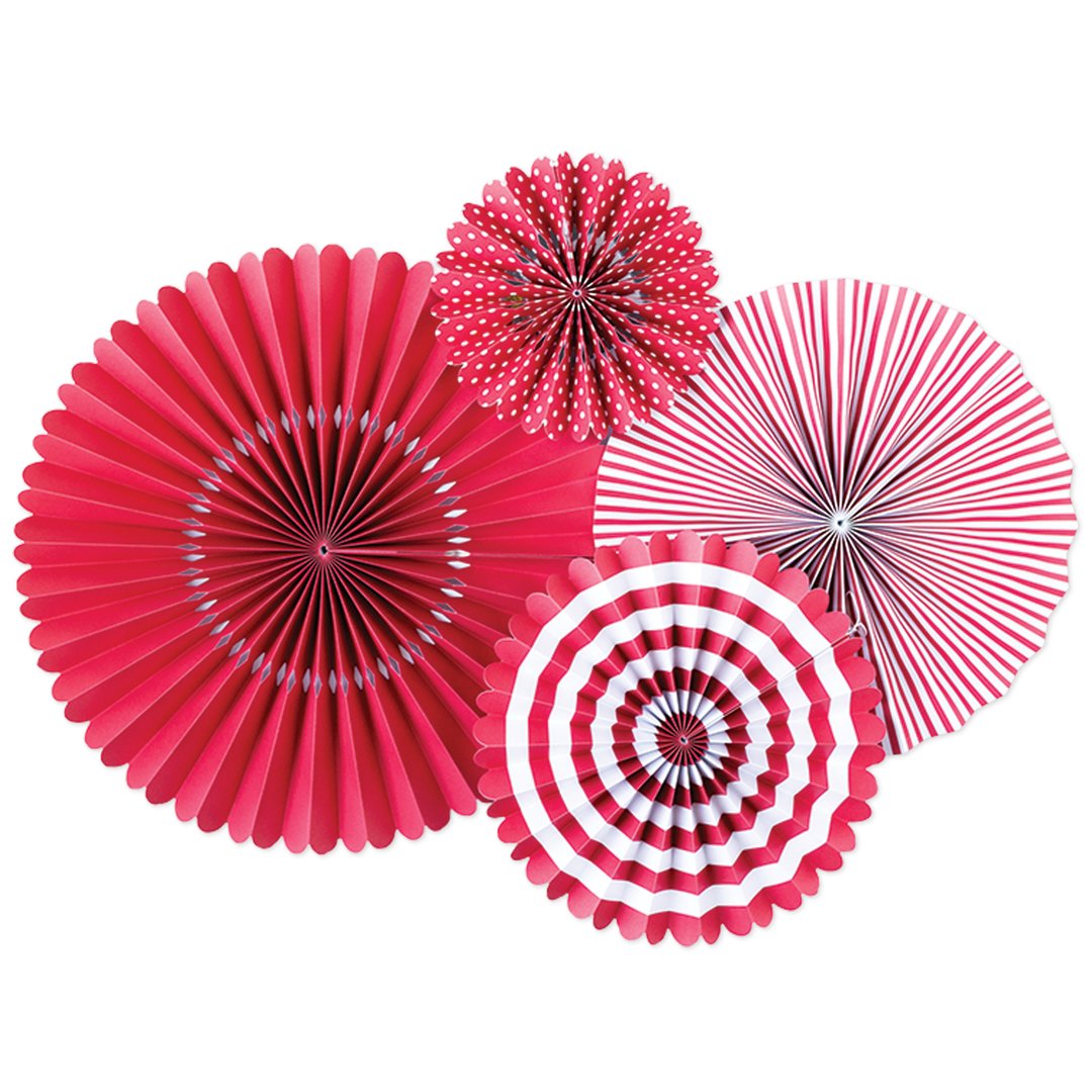 Red origami paper fans, isolated by clipping on a white background