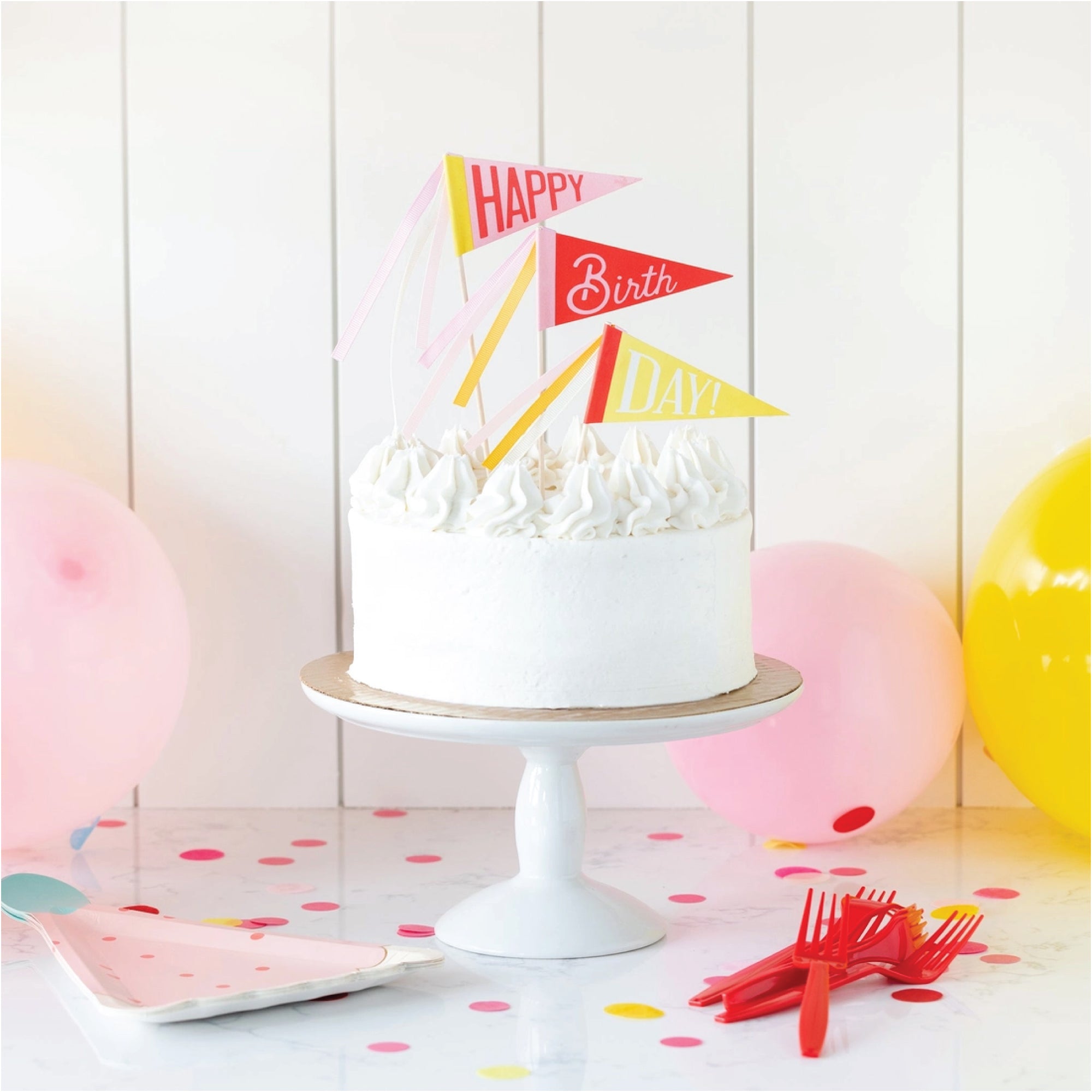 Pink Birthday Pennant Cake Toppers 3ct | The Party Darling