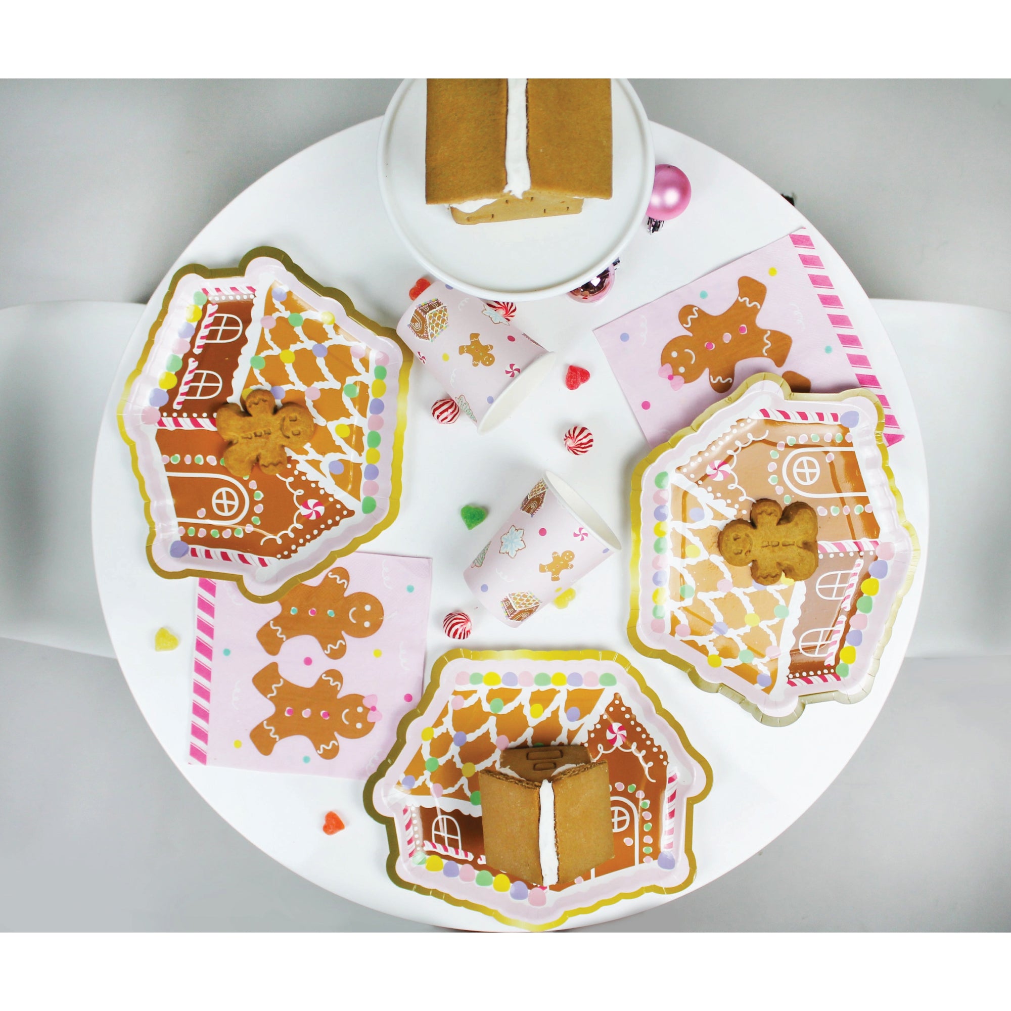 Pink Gingerbread House Lunch Plates 12ct | The Party Darling