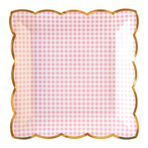 Pink Gingham Scalloped Lunch Plates 8ct | The Party Darling
