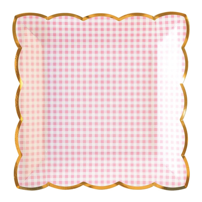 Pink Gingham Scalloped Lunch Plates 8ct