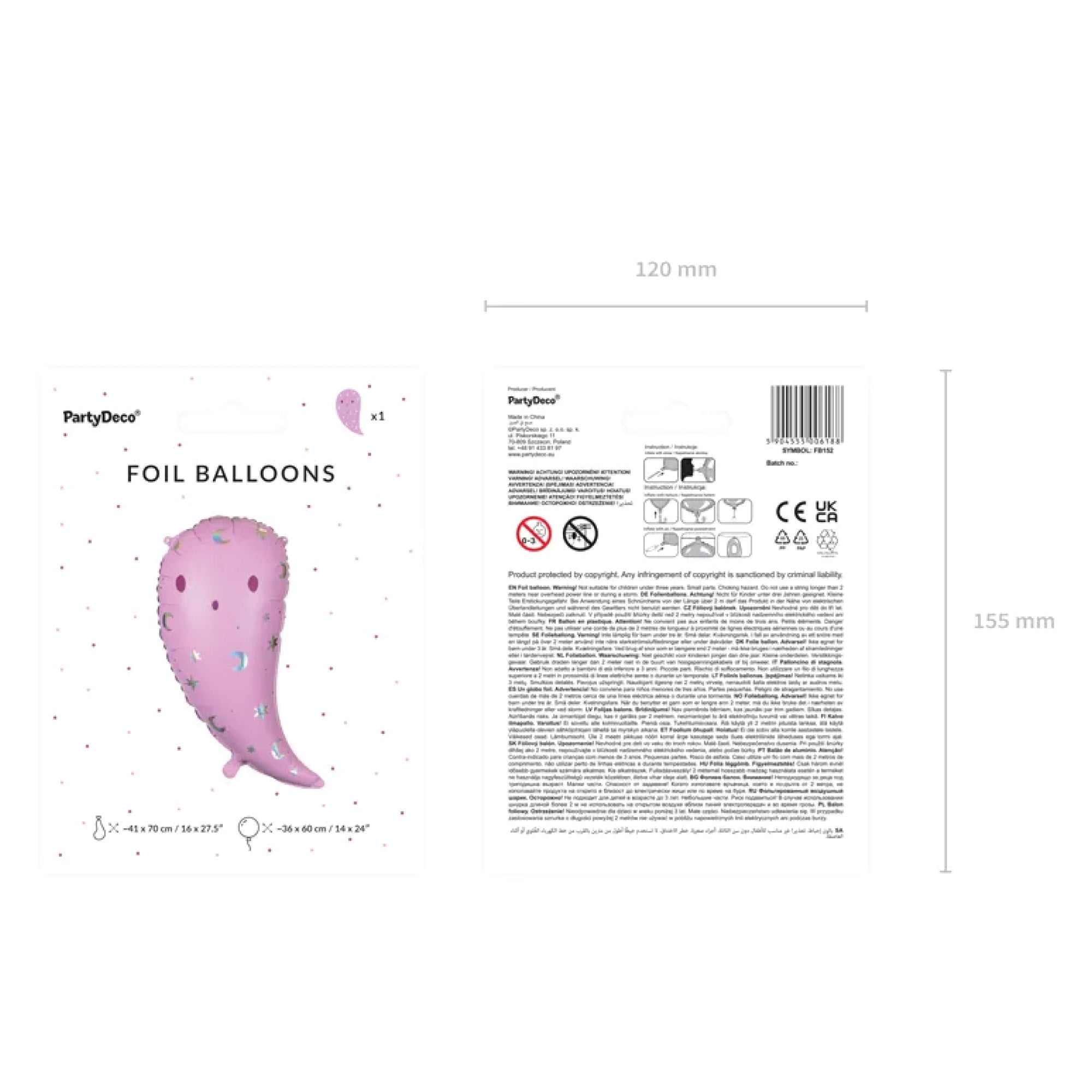 Pink Holographic Halloween Ghost Balloon Packaged