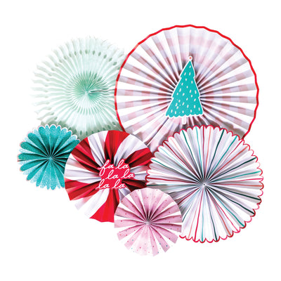 Pink Party Christmas Fans 6ct