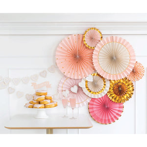 Pink and Metallic Gold Paper Fan Decorations 8ct Party Display