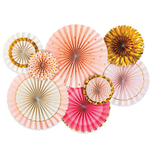Pink and Metallic Gold Paper Fan Decorations 8ct | The Party Darling