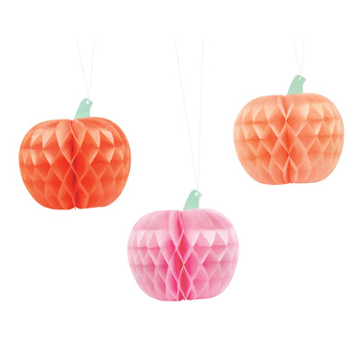Pink & Orange Honeycomb Pumpkins 3ct