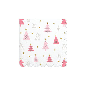 Pink and White Christmas Tree Cocktail Napkins 20ct | The Party Darling