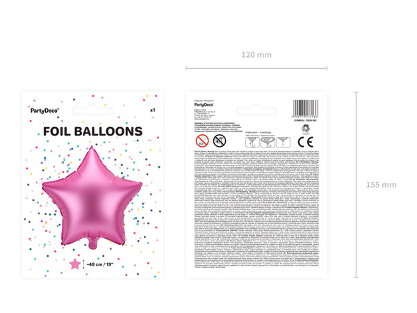 Bright Pink Star Foil Balloon 19in