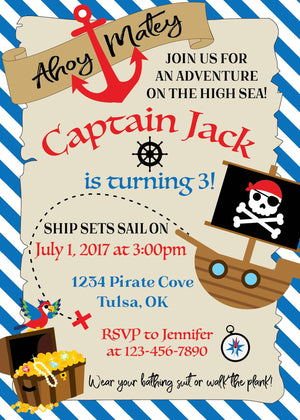 Blue Pirate Birthday Party Invitation | The Party Darling