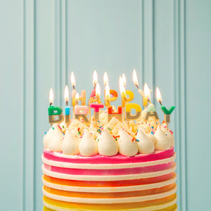 Rainbow & Gold Happy Birthday Candle Set | The Party Darling
