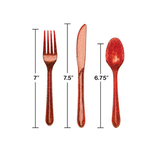 Red Glitter Plastic Cutlery Service for 8