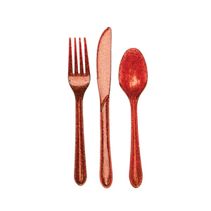Red Glitter Plastic Cutlery Service for 8 | The Party Darling