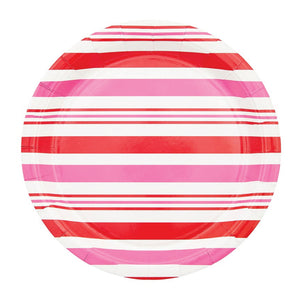 Round Red & Pink Striped Lunch Plates 12ct | The Party Darling
