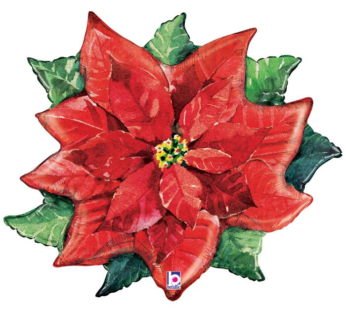 Red Christmas Poinsettia Balloon 34in | The Party Darling