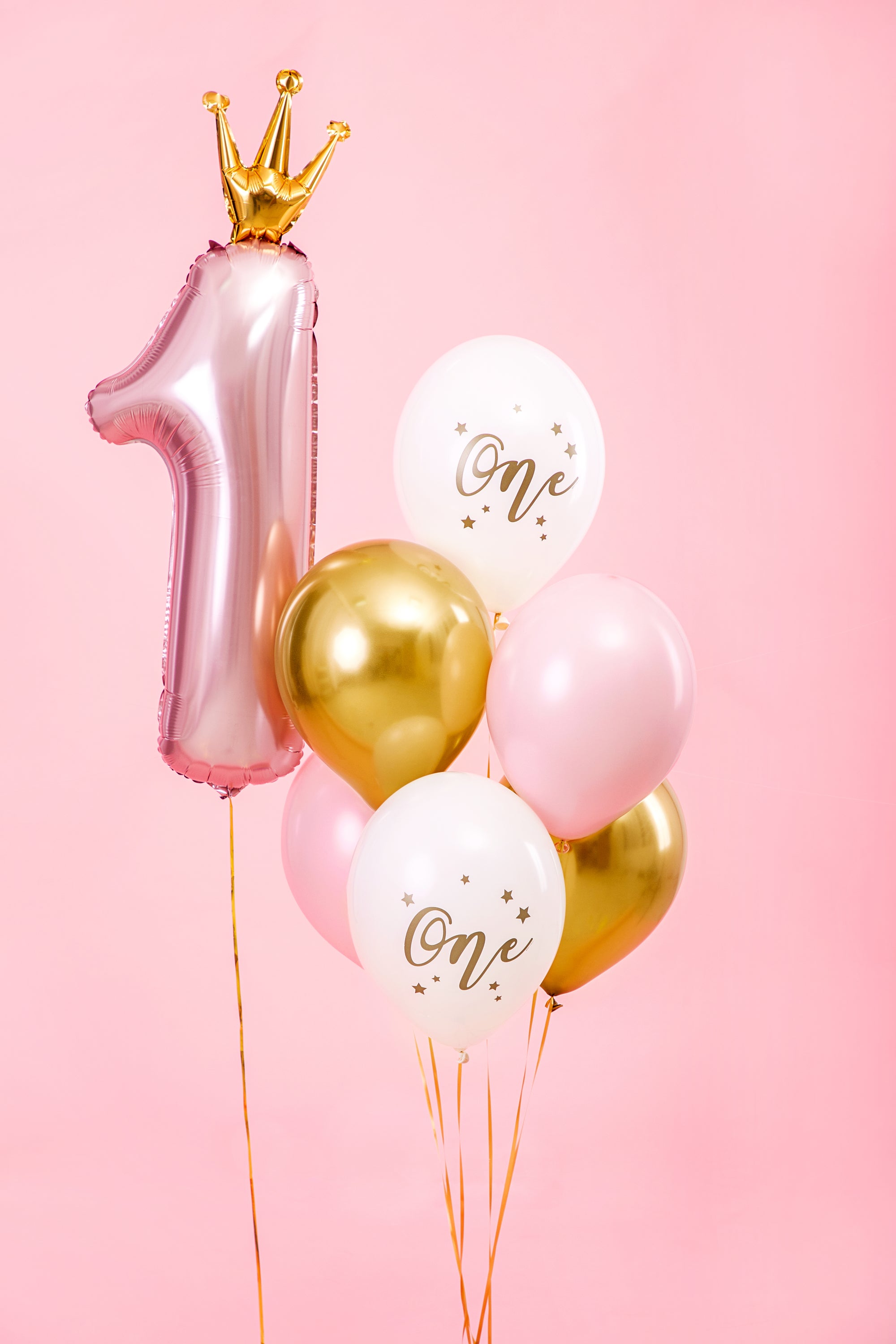 Pink & Gold 1st Birthday Balloon Bouquet 6ct | The Party Darling