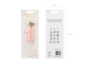 Pink Princess Number 1 Birthday Candle Packaged