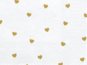 White with Gold Heart Lunch Napkins 20ct Up Close