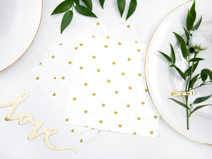 White with Gold Heart Lunch Napkins 20ct Table Setting