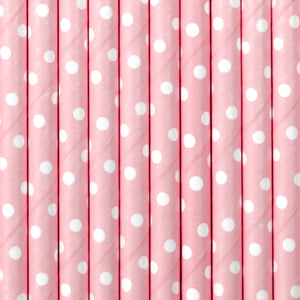 Pink Polka Dot Paper Straws 10ct Up Close