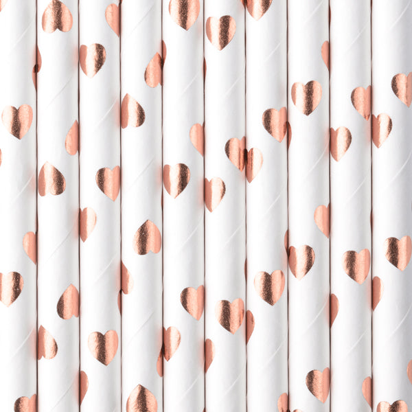 Rose Gold Metallic Heart Paper Straws 10ct - The Party Darling