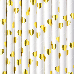 Gold Metallic Heart Paper Straws 10ct Up Close