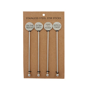 Stainless Steel Cocktail Stir Sticks 4ct Packaged