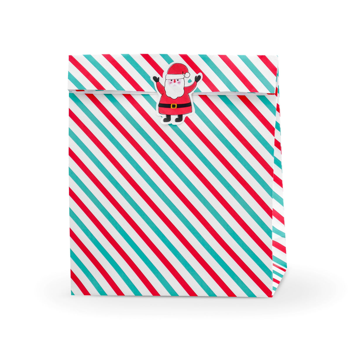 Red &amp; Green Stripe Favor Bags with Santa sticker