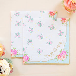 Vintage Floral Happy Birthday Napkins 20ct | The Party Darling