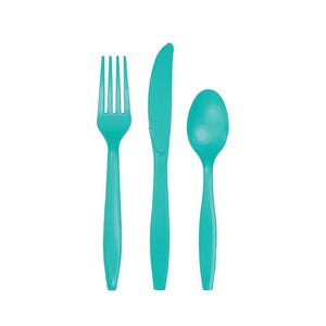 Teal Blue Plastic Cutlery Service for 24ct | The Party Darling