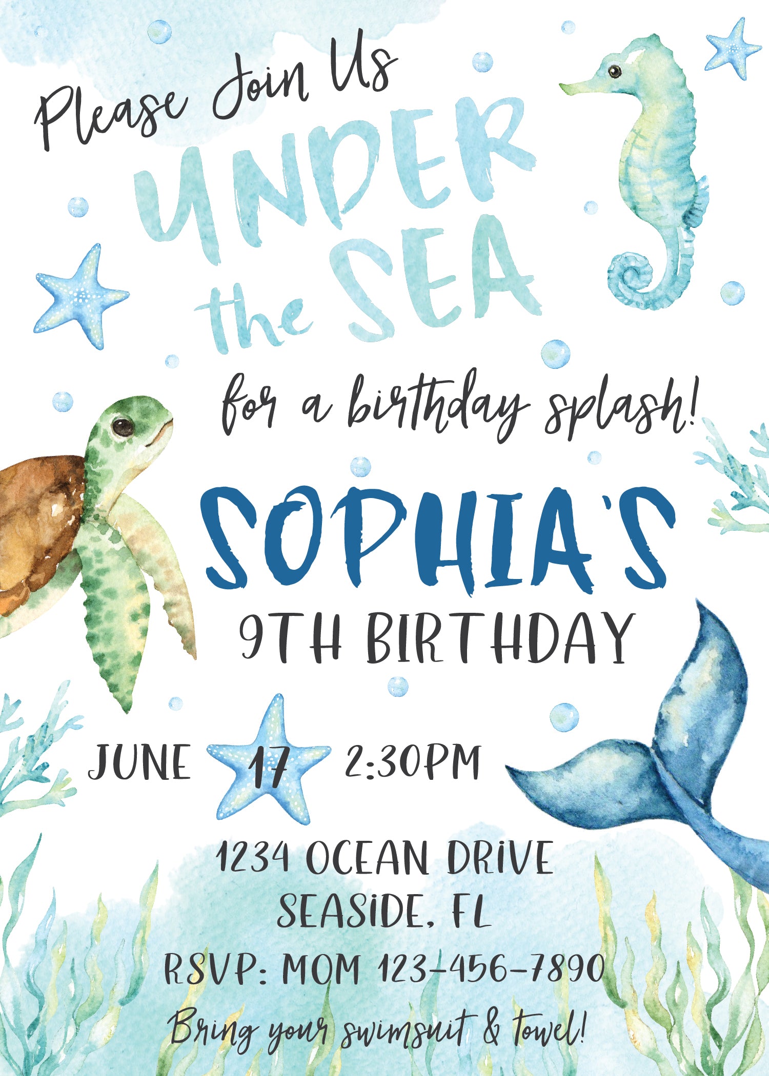 Printable Under The Sea Birthday Invitation | The Party Darling