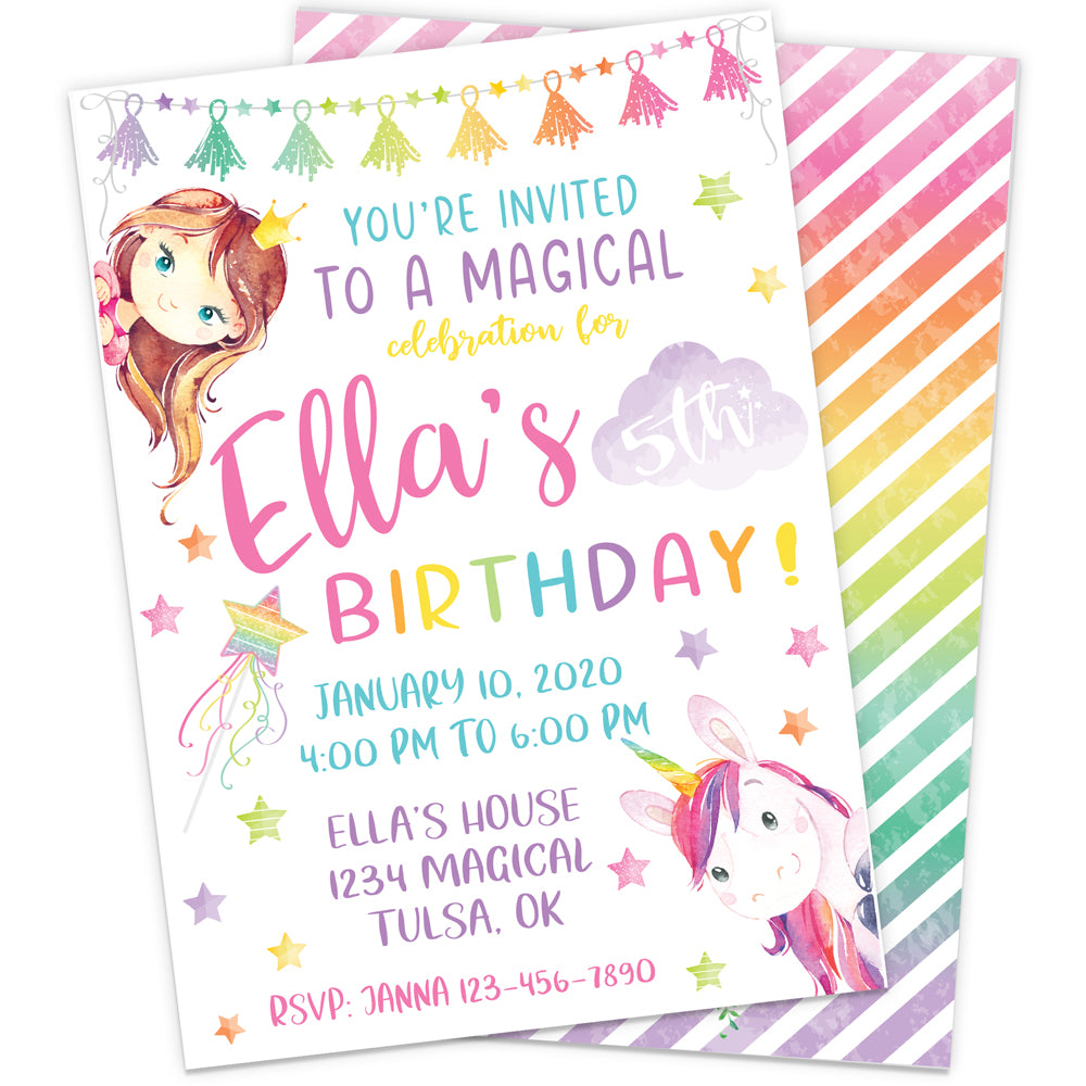 12 Sets Rainbow Unicorn Party Invitations Card Happy Birthday