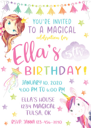 Magical Unicorn Birthday Party Invitation Front