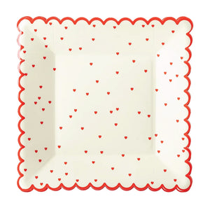 Red Scattered Heart Scalloped Dessert Plates 8ct | The Party Darling