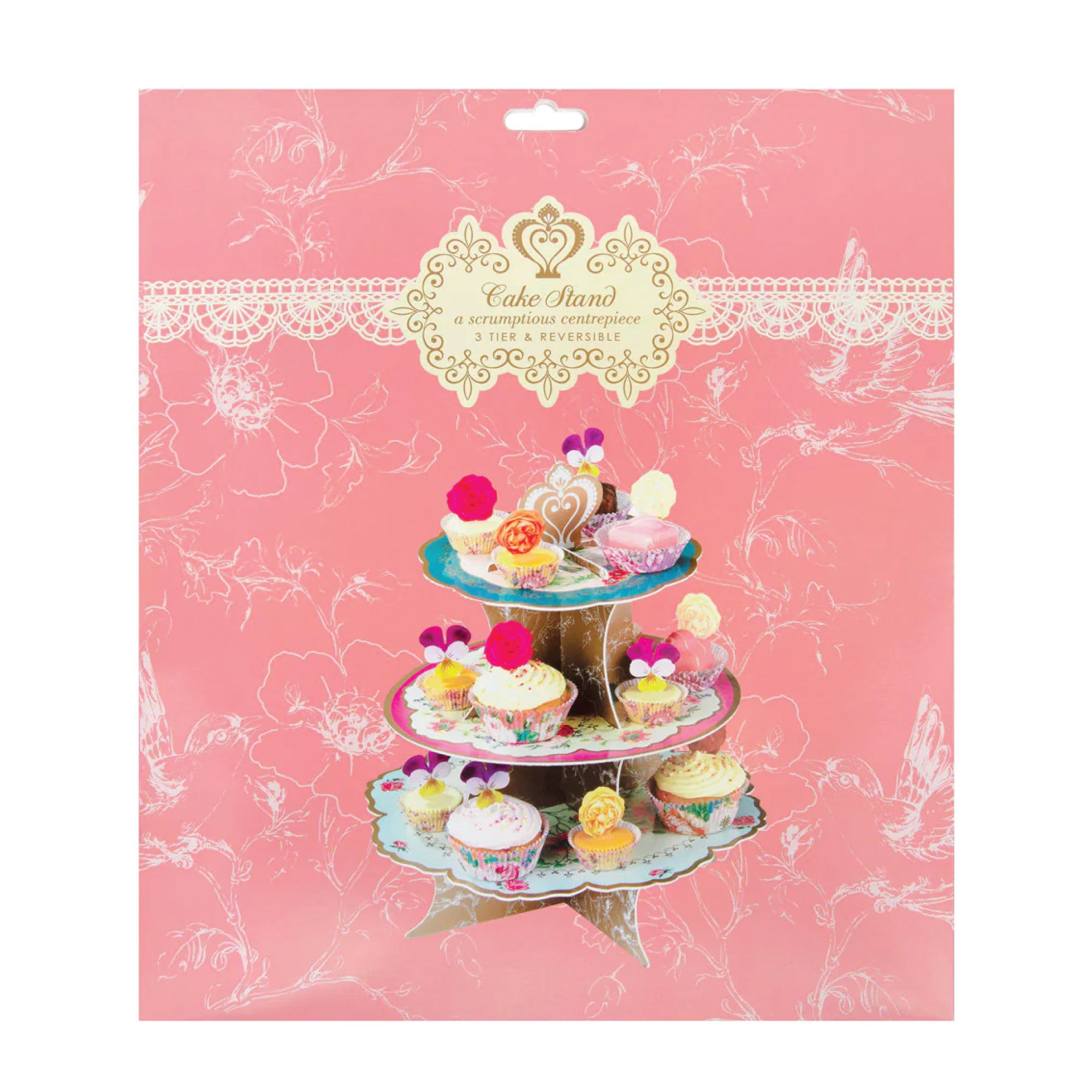 Vintage Floral Tea Party Reversible Cupcake Stand 1ct Packaged