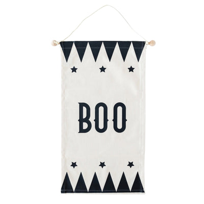 Classic Cream & Black Boo Halloween Canvas Banner