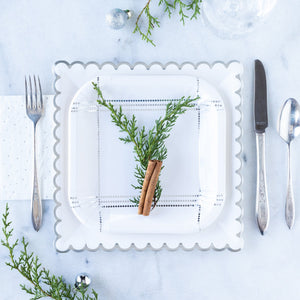 Winter White Scalloped Square Lunch Plates - The Party Darling