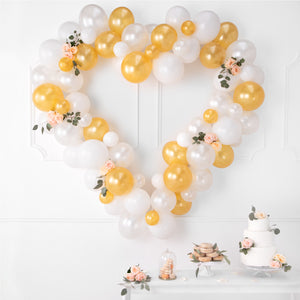 White & Gold Heart Balloon Garland Kit 68pc - The Party Darling