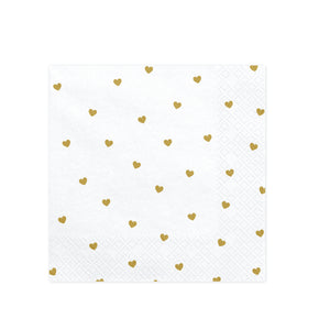 White with Gold Heart Lunch Napkins 20ct | The Party Darling