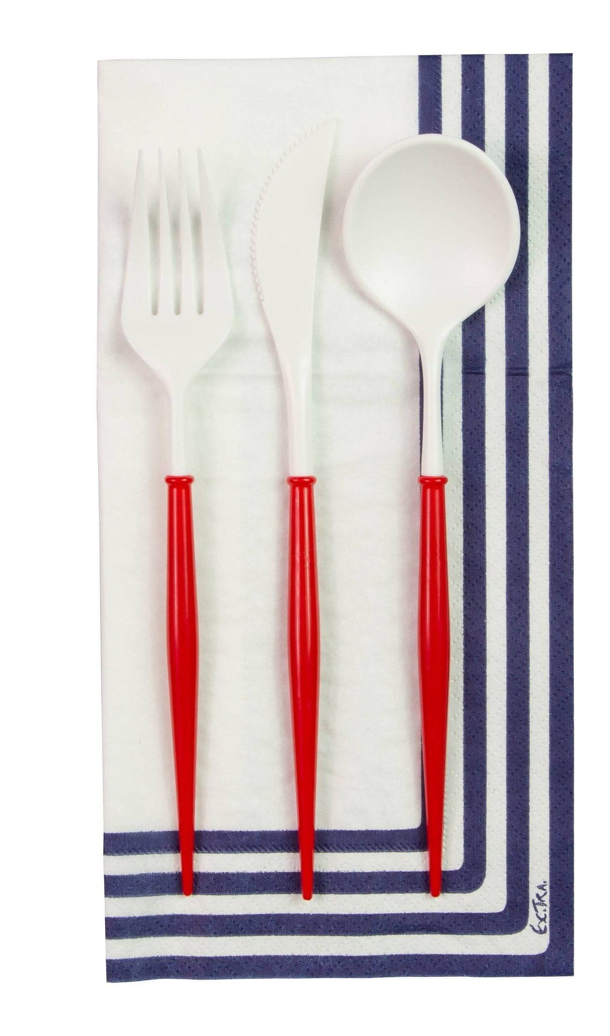 Red &amp; White Assorted Plastic Cutlery Service for 8 | The Party Darling