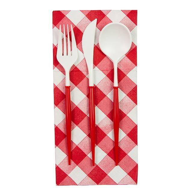 Red &amp; White Assorted Plastic Cutlery Service for 8 | The Party Darling