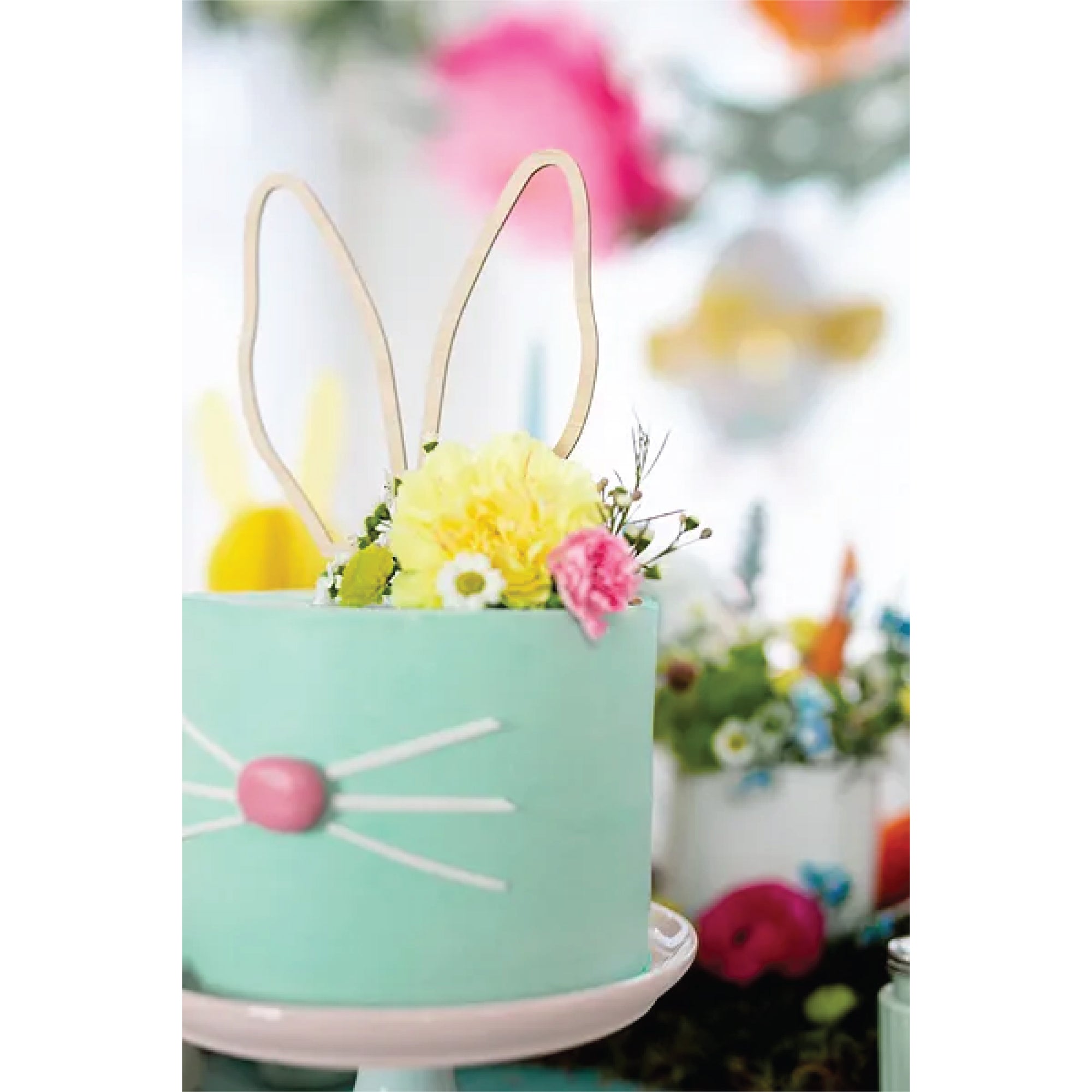 Wooden Bunny Ears Cake Topper on Cake